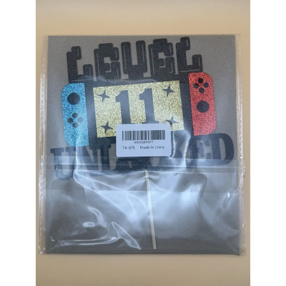 Level 11 Unlocked Video Game Cake Topper Glitter Gamer 11th Birthday Party New